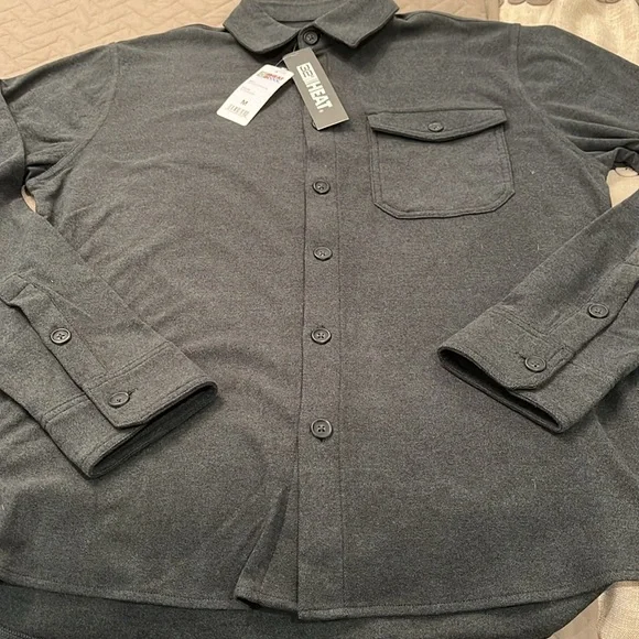32 Degrees MEN'S CHARCOAL HEATHER KNIT L/S BUTTON-UP/NWT/M - Picture 5 of 13